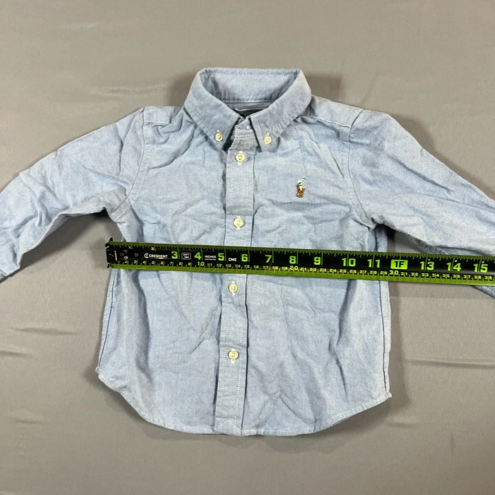 Ralph Lauren Shirt Kids 24M Blue Cotton Embroidered Logo Long Sleeve Button Down